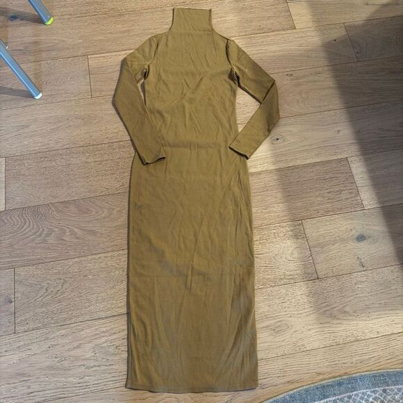 AG Adriano Goldschmied Women’s Tan Ribbed Cotton Turtleneck Midi Dress Small m5 - Picture 2 of 5